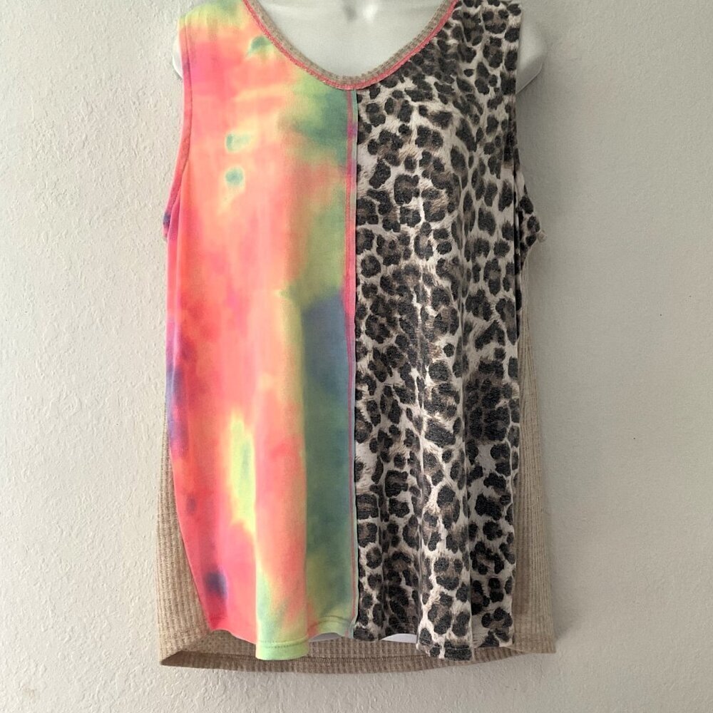 BIBI LEOPARD TIE DYE MIX FRONT TANK TOP